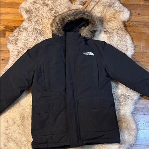 The North Face Men's Black Puffer Coat with Fur Hood